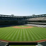 Leeres Baseballstadion mit gepflegtem Rasen vor Saisonbeginn