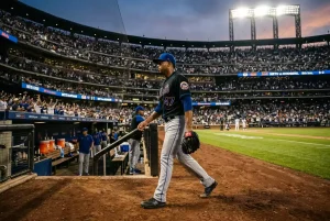 Baseball-Reliever betritt das Spielfeld aus dem Bullpen während eines Pitcherwechsels im MLB-Spiel
