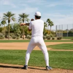 Baseballspieler beim Aufwärmen auf einem Trainingsplatz in der Sonne